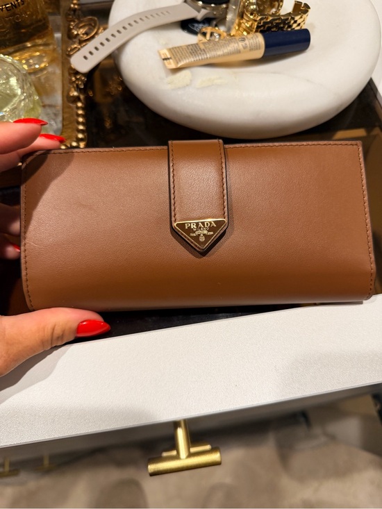 Prada Handbags - Prada Cognac Leather Continental Wallet with Gold Logo
